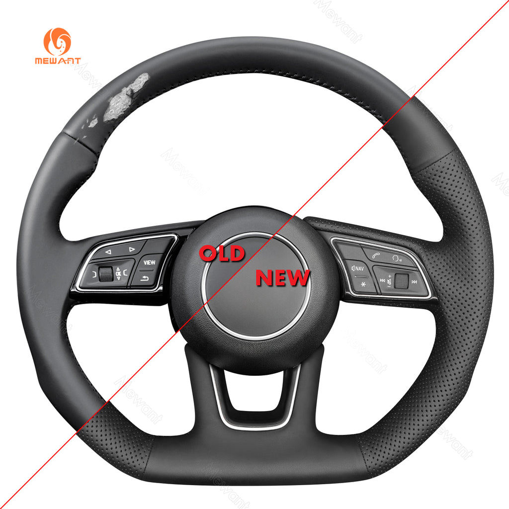MEWANT Audi steering wheel cover 18184011P1101-7F, before and after fitting comparison