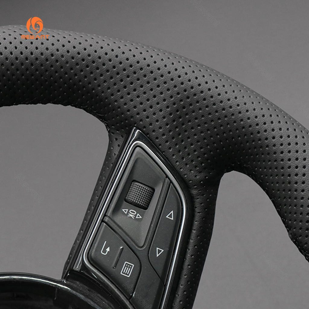 MEWANT Audi pu leather steering wheel cover, perforated surface near button opening
