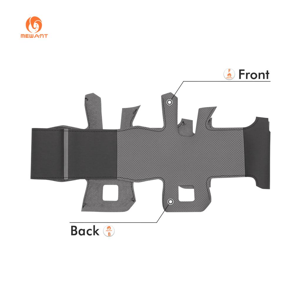 Front and back of the MEWANT black and gray pu leather cover for compatible GMC steering wheels