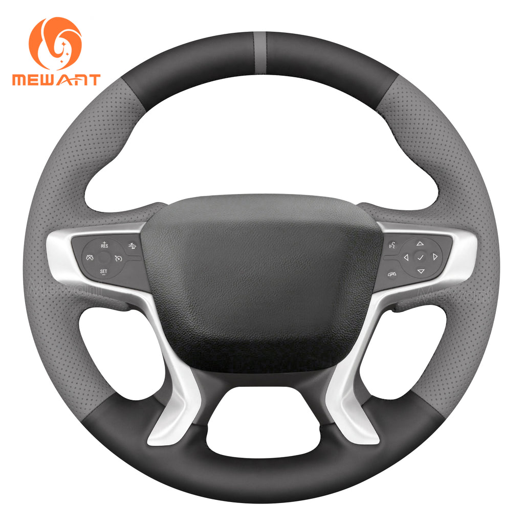 MEWANT black and gray pu leather steering wheel cover for GMC Acadia, Canyon and Terrain, white background