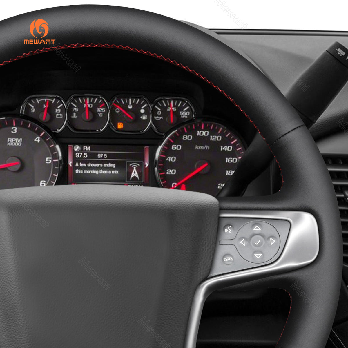 Right side detail of MEWANT black pu leather GMC steering wheel cover