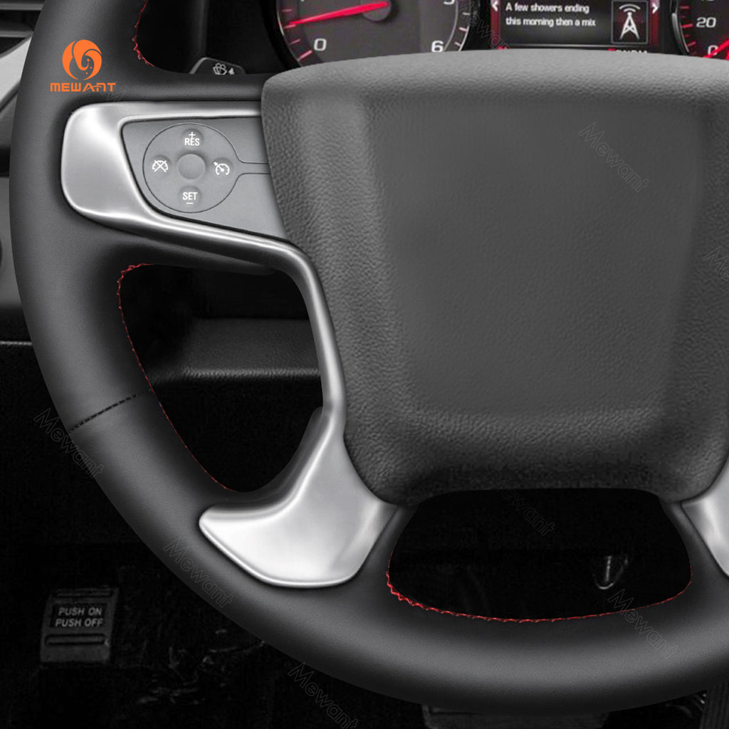 Left side detail of MEWANT black pu leather GMC steering wheel cover
