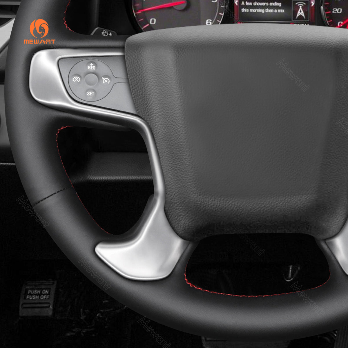 Left side detail of MEWANT black pu leather GMC steering wheel cover