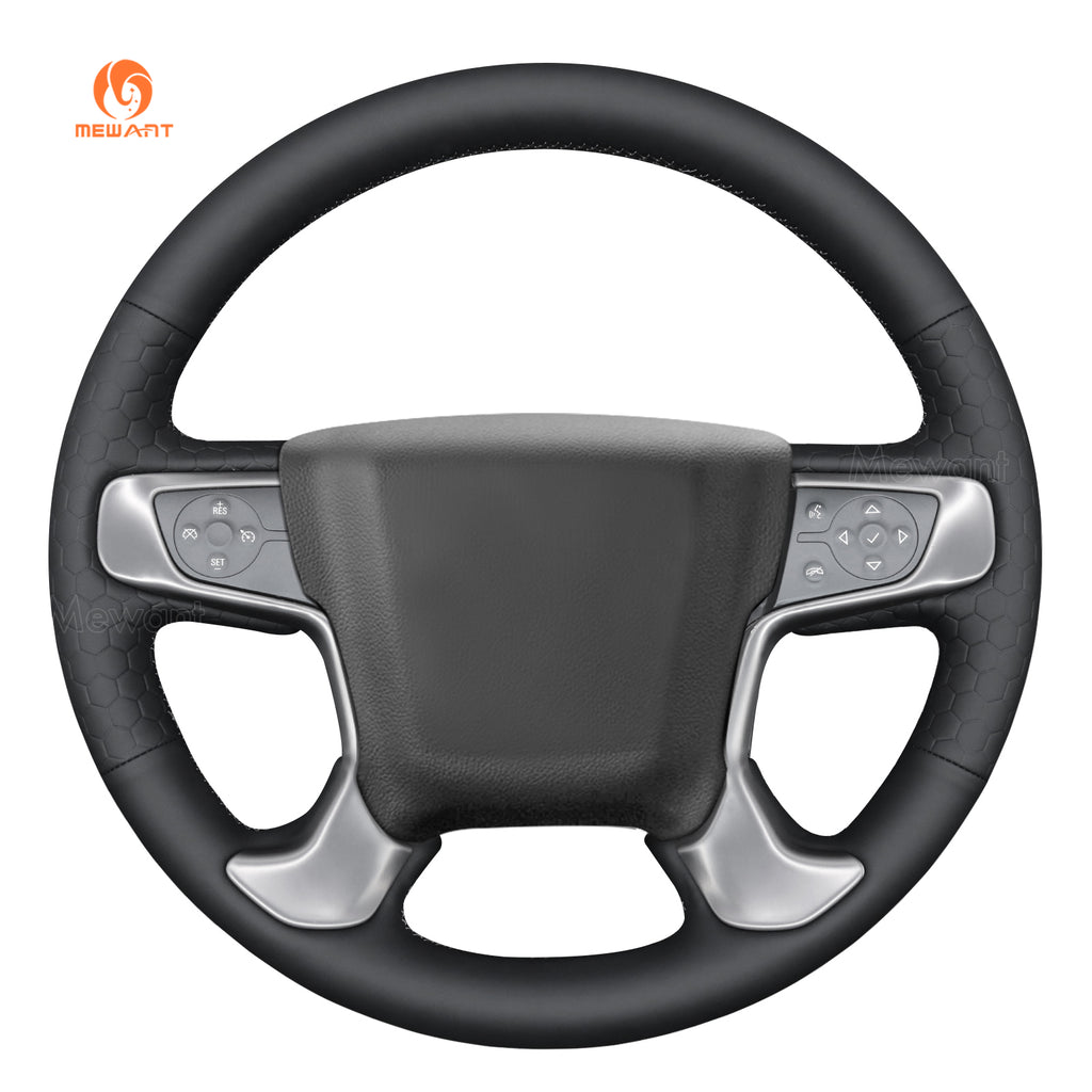 Black pu leather and hive embossed pu leather steering wheel cover for GMC Sierra and Yukon