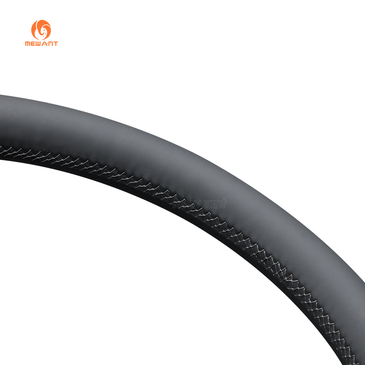 Top stitching detail of black MEWANT GMC steering wheel cover