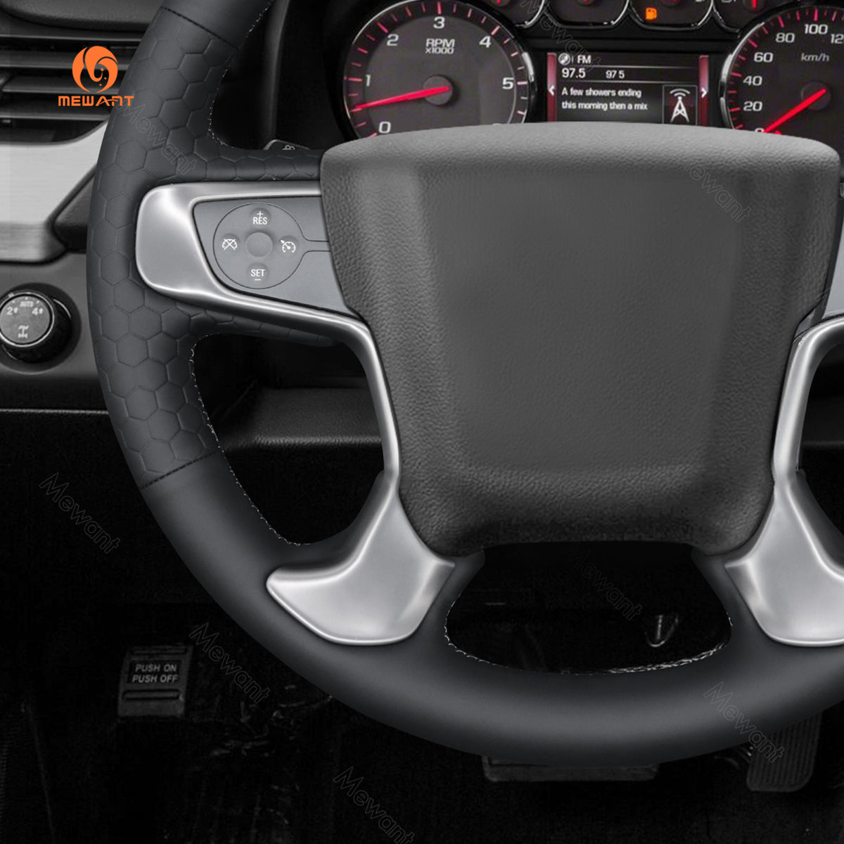 Left side of MEWANT honeycomb embossed GMC steering wheel cover