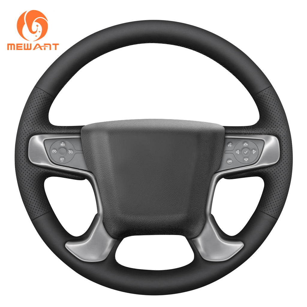 MEWANT black pu leather steering wheel cover with perforated side detailing for GMC Sierra and Yukon