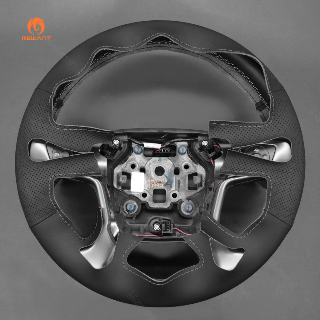 Rear view of MEWANT black pu leather GMC steering wheel cover