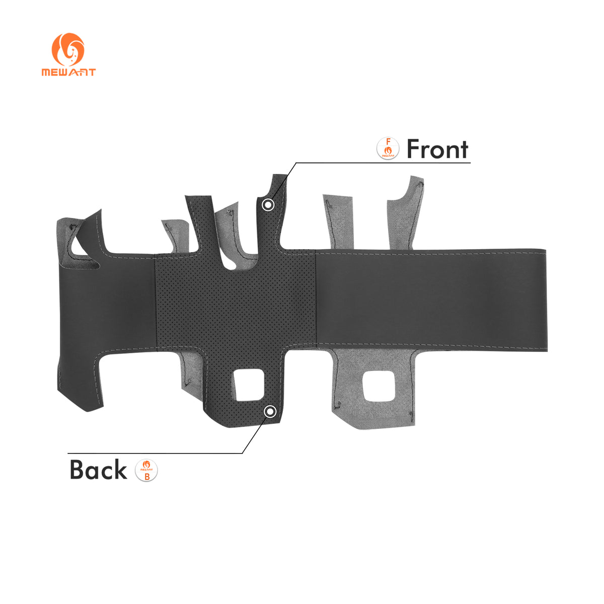 Front and back of MEWANT black pu leather GMC steering wheel cover