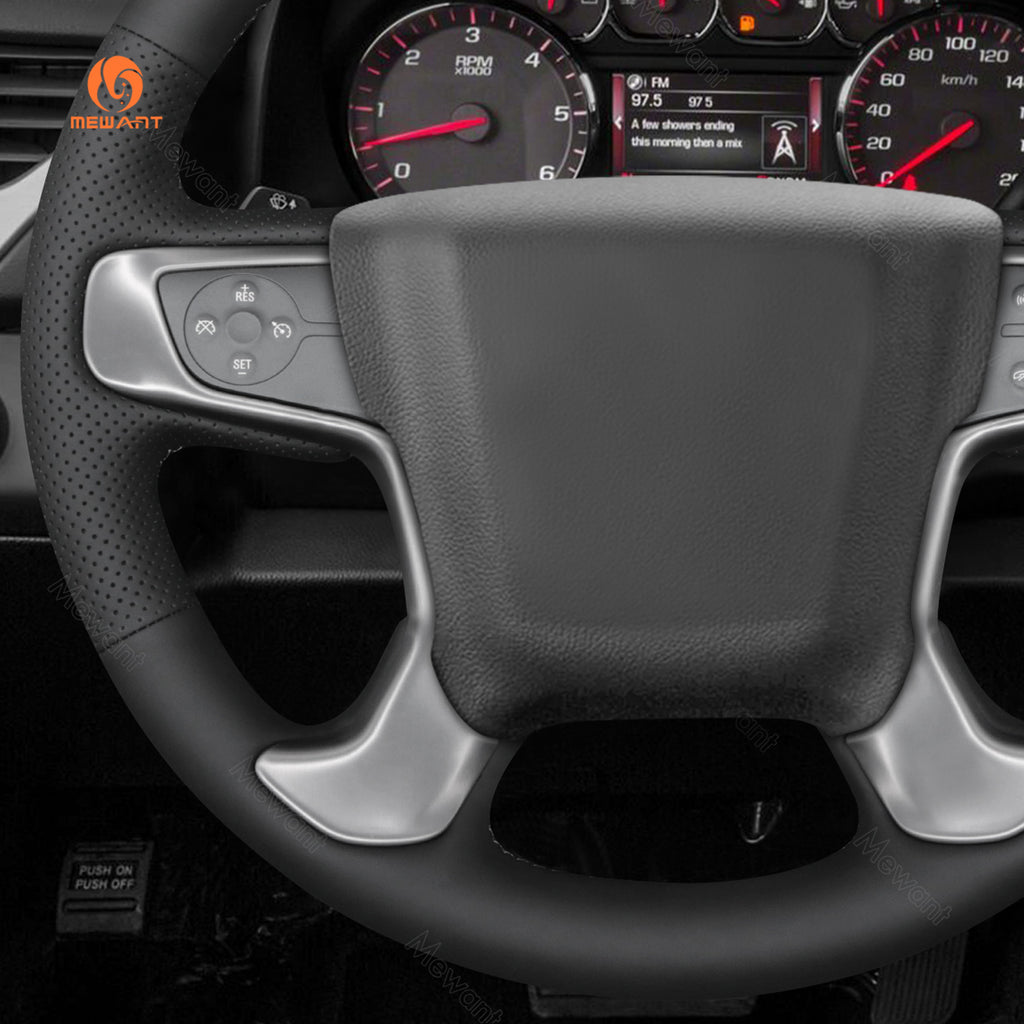 Left perforated side detail of MEWANT black pu leather GMC wheel cover