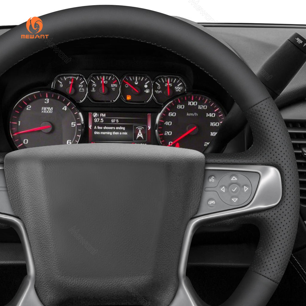 Right perforated side detail of MEWANT black pu leather GMC wheel cover