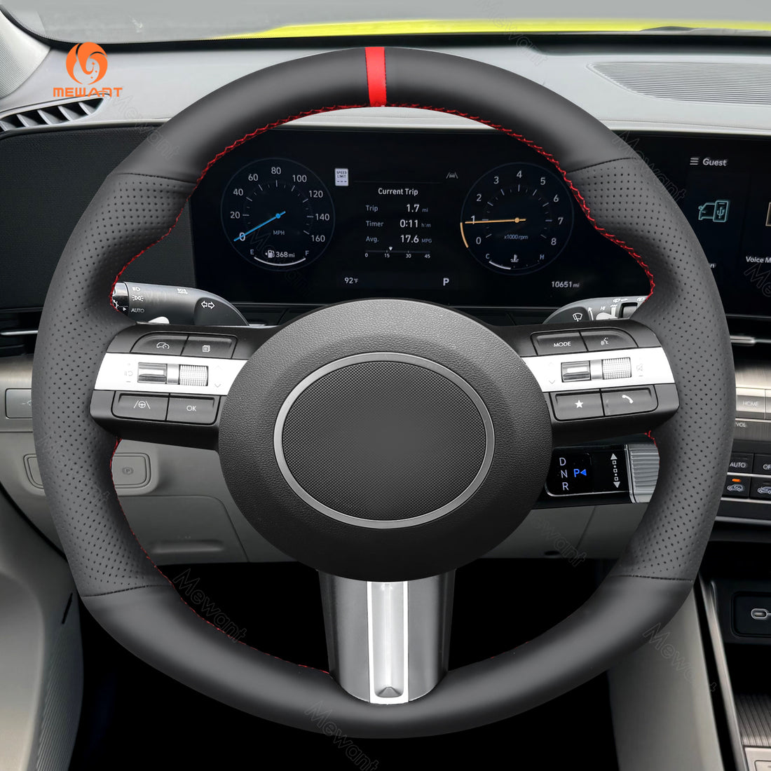 MEWANT Hyundai Sonata 2024-2025 Steering Wheel Cover - Red Stitching