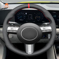 MEWANT pu leather cover with red stripe installed on a compatible Hyundai steering wheel