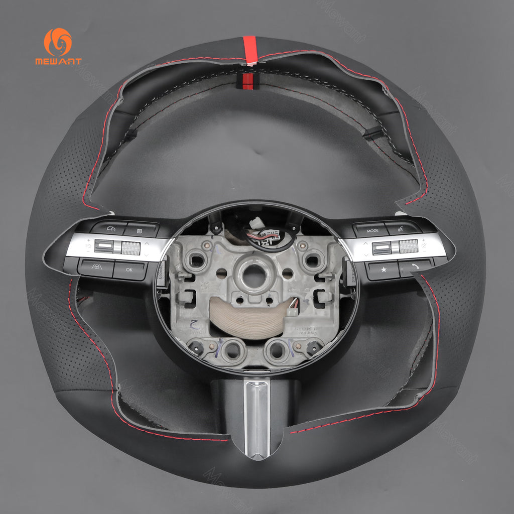 Rear view of MEWANT black pu leather Hyundai wheel cover with red stitching