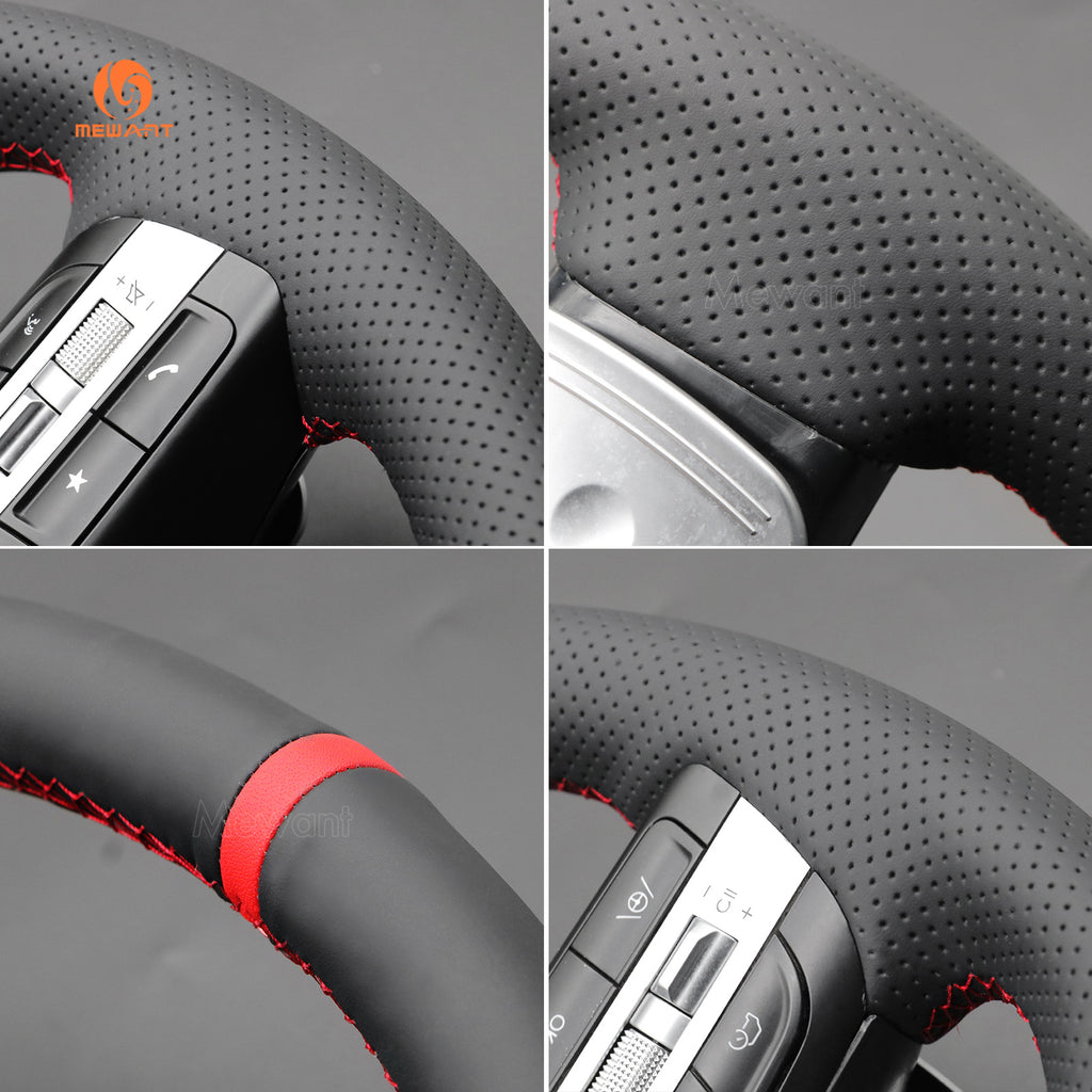 Perforated texture and red stitching details on MEWANT Hyundai steering wheel cover