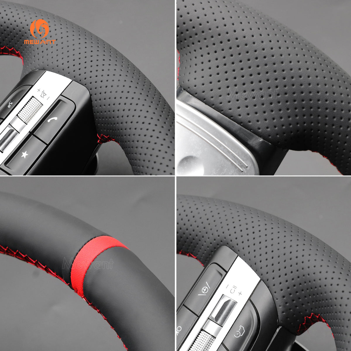 Perforated texture and red stitching details on MEWANT Hyundai steering wheel cover