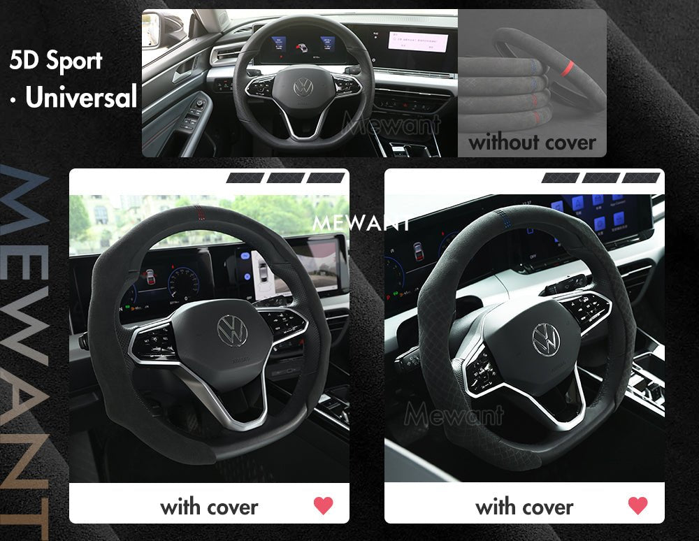 MEWANT 5D Sport Alcantara Universal Car Steering Wheel Cover for Most Volkswagen VW BMW Audi Mercedes Benz Subaru Hyundai Kia... - Alcantara, Leather, Carbon Fiber, Easy Install, Non - Slip, Best Steering Wheel Cover