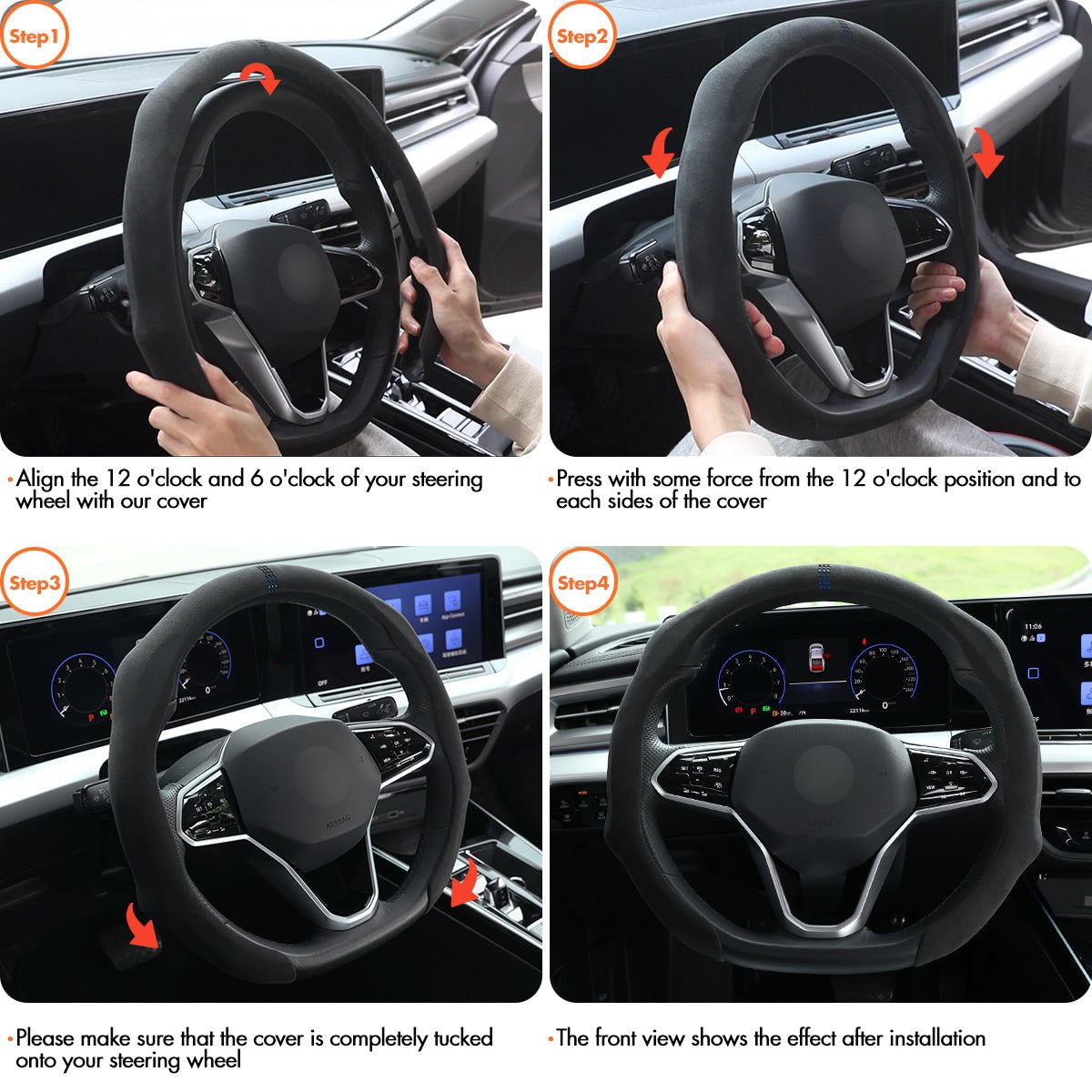 MEWANT 5D Sport Alcantara Universal Car Steering Wheel Cover for Most Volkswagen VW BMW Audi Mercedes Benz Subaru Hyundai Kia... - Alcantara, Leather, Carbon Fiber, Easy Install, Non - Slip, Best Steering Wheel Cover