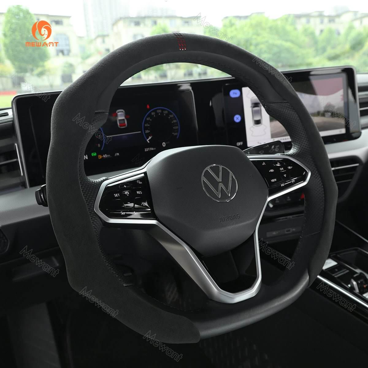 MEWANT 5D Sport Alcantara Universal Car Steering Wheel Cover for Most Volkswagen VW BMW Audi Mercedes Benz Subaru Hyundai Kia... - Alcantara, Leather, Carbon Fiber, Easy Install, Non - Slip, Best Steering Wheel Cover