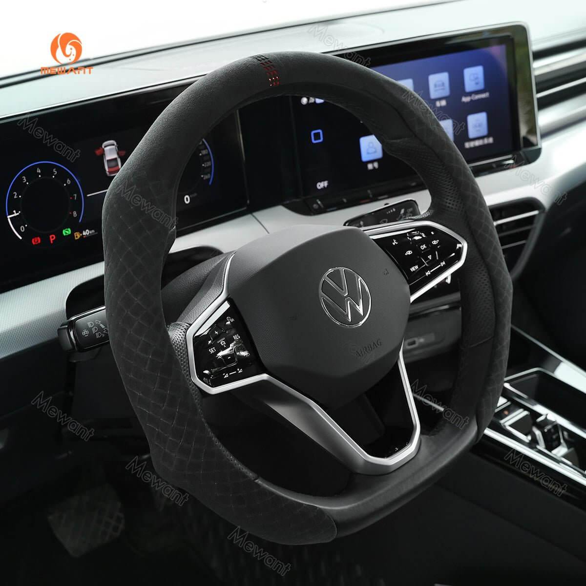 MEWANT 5D Sport Alcantara Universal Car Steering Wheel Cover for Most Volkswagen VW BMW Audi Mercedes Benz Subaru Hyundai Kia... - Alcantara, Leather, Carbon Fiber, Easy Install, Non - Slip, Best Steering Wheel Cover