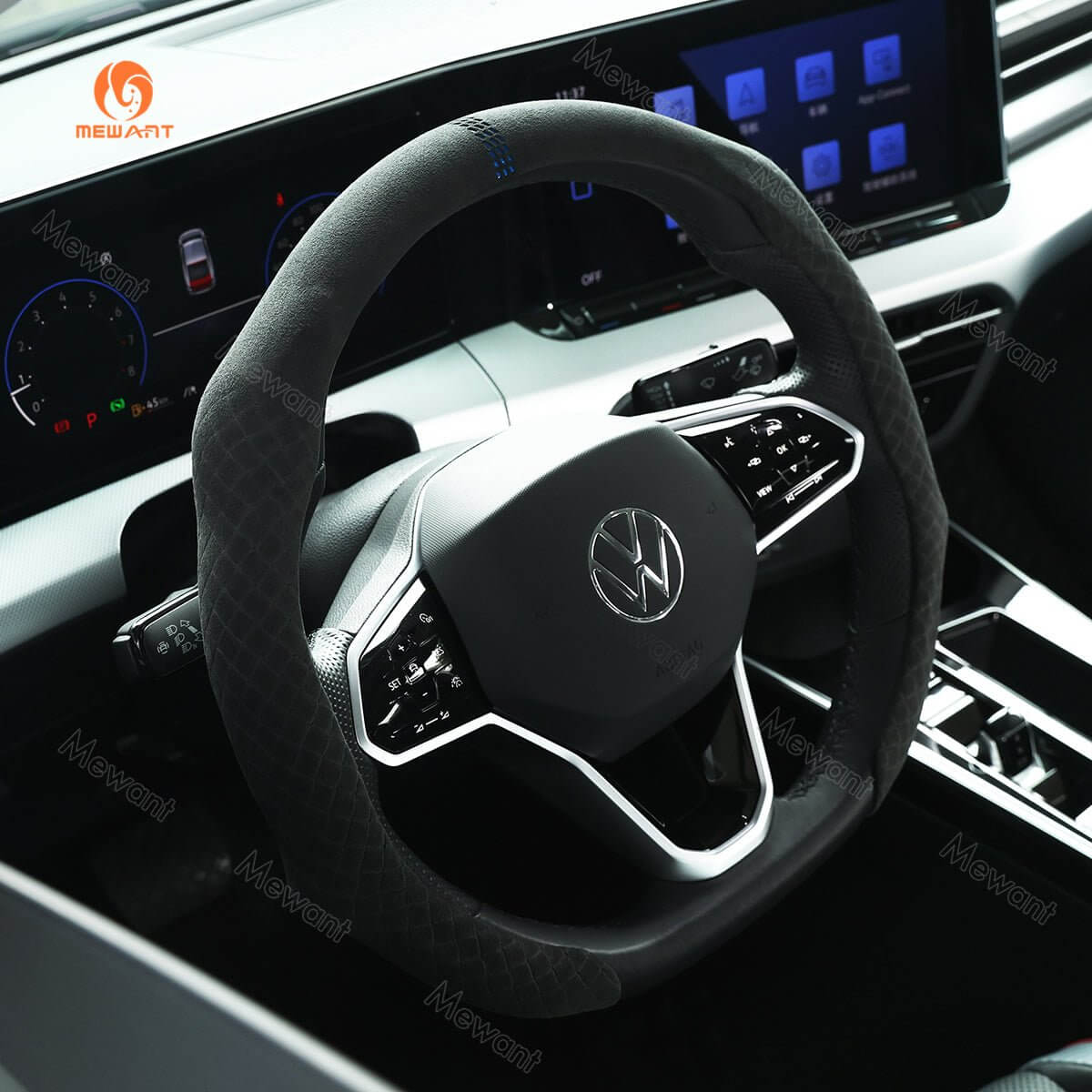 MEWANT 5D Sport Alcantara Universal Car Steering Wheel Cover for Most Volkswagen VW BMW Audi Mercedes Benz Subaru Hyundai Kia... - Alcantara, Leather, Carbon Fiber, Easy Install, Non - Slip, Best Steering Wheel Cover