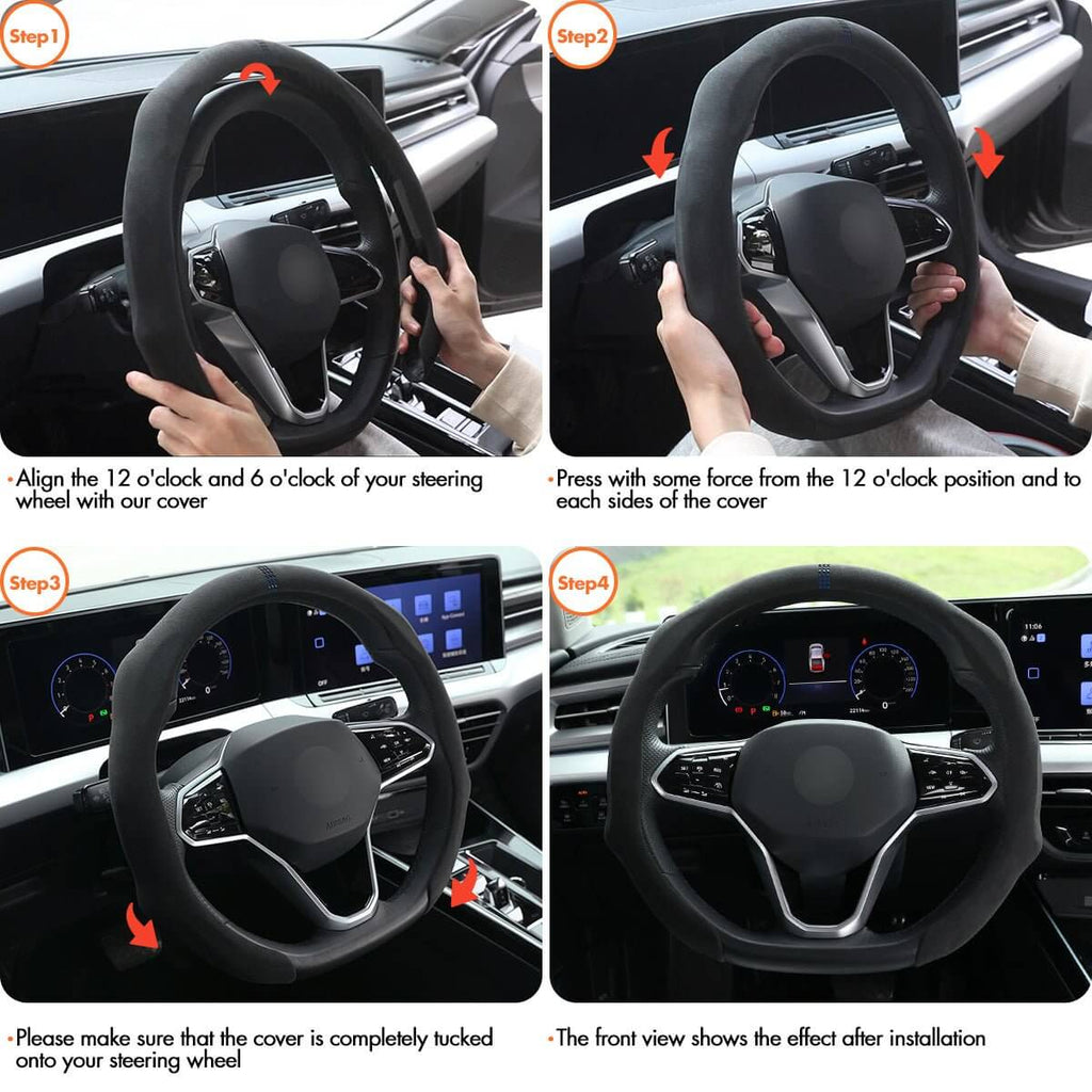 MEWANT 5D Sport Alcantara Universal Car Steering Wheel Cover for Most Volkswagen VW BMW Audi Mercedes Benz Subaru Hyundai Kia... - Alcantara, Leather, Carbon Fiber, Easy Install, Non - Slip, Best Steering Wheel Cover