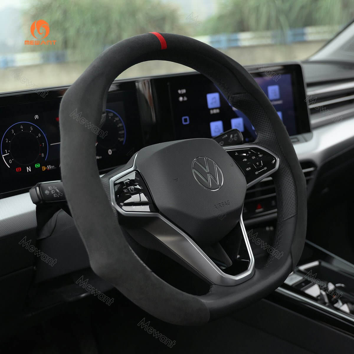 MEWANT 5D Sport Alcantara Universal Car Steering Wheel Cover for Most Volkswagen VW BMW Audi Mercedes Benz Subaru Hyundai Kia... - Alcantara, Leather, Carbon Fiber, Easy Install, Non - Slip, Best Steering Wheel Cover