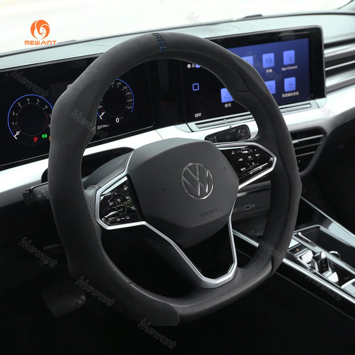 MEWANT 5D Sport Alcantara Universal Car Steering Wheel Cover for Most Volkswagen VW BMW Audi Mercedes Benz Subaru Hyundai Kia... - Alcantara, Leather, Carbon Fiber, Easy Install, Non - Slip, Best Steering Wheel Cover
