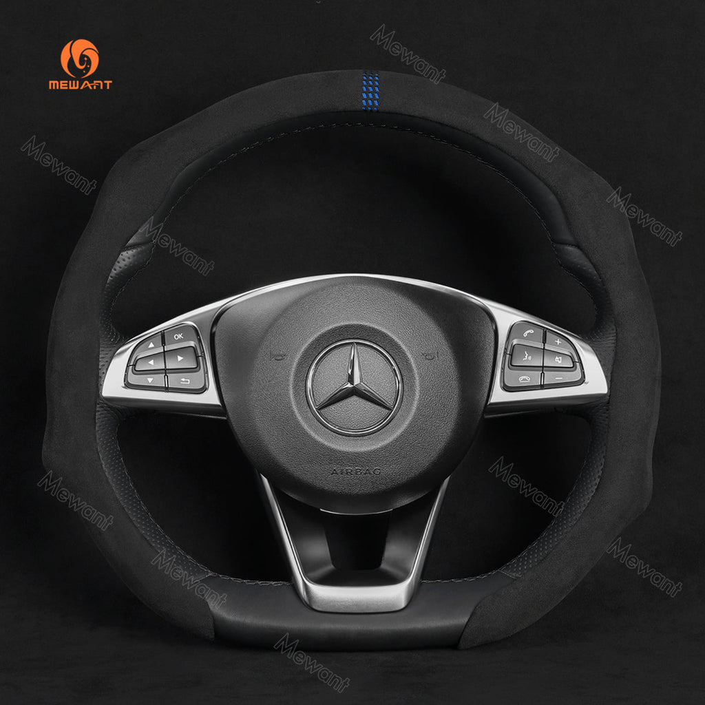 MEWANT 5D Universal Alcantara U - Shape Steering Wheel Cover Wrap for All BMW Audi Dodge Mercedes - Benz Subaru Hyundai Kia Ford Lexus Mazda Honda - Alcantara, Leather, Carbon Fiber, Easy Install, Non - Slip, Best Steering Wheel Cover
