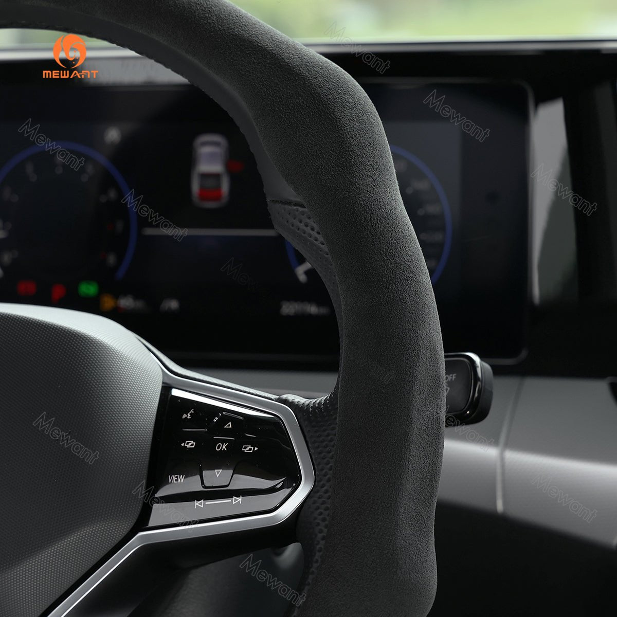 MEWANT 5D Universal Alcantara U - Shape Steering Wheel Cover Wrap for All BMW Audi Dodge Mercedes - Benz Subaru Hyundai Kia Ford Lexus Mazda Honda - Alcantara, Leather, Carbon Fiber, Easy Install, Non - Slip, Best Steering Wheel Cover