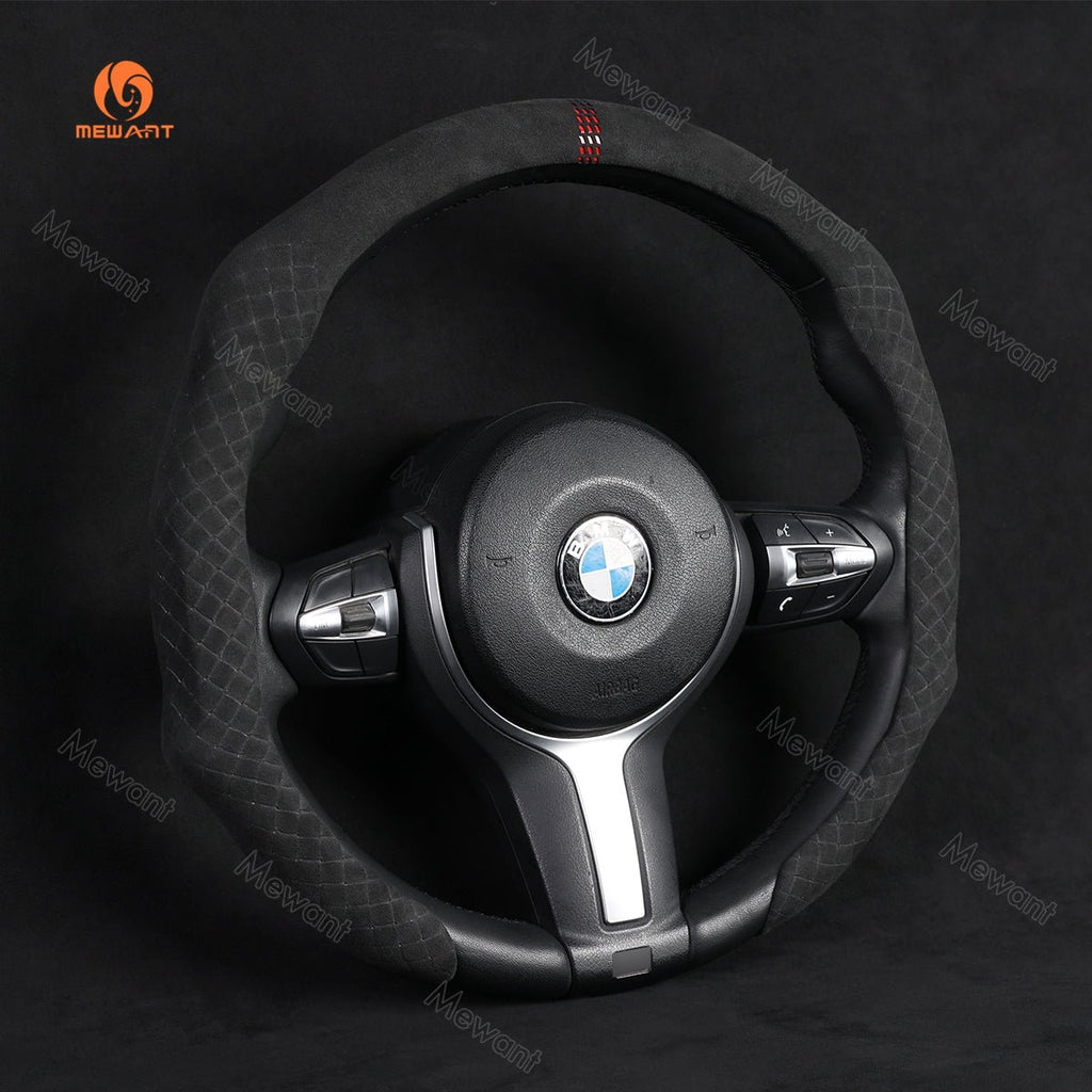 MEWANT 5D Universal Alcantara U - Shape Steering Wheel Cover Wrap for All BMW Audi Dodge Mercedes - Benz Subaru Hyundai Kia Ford Lexus Mazda Honda - Alcantara, Leather, Carbon Fiber, Easy Install, Non - Slip, Best Steering Wheel Cover