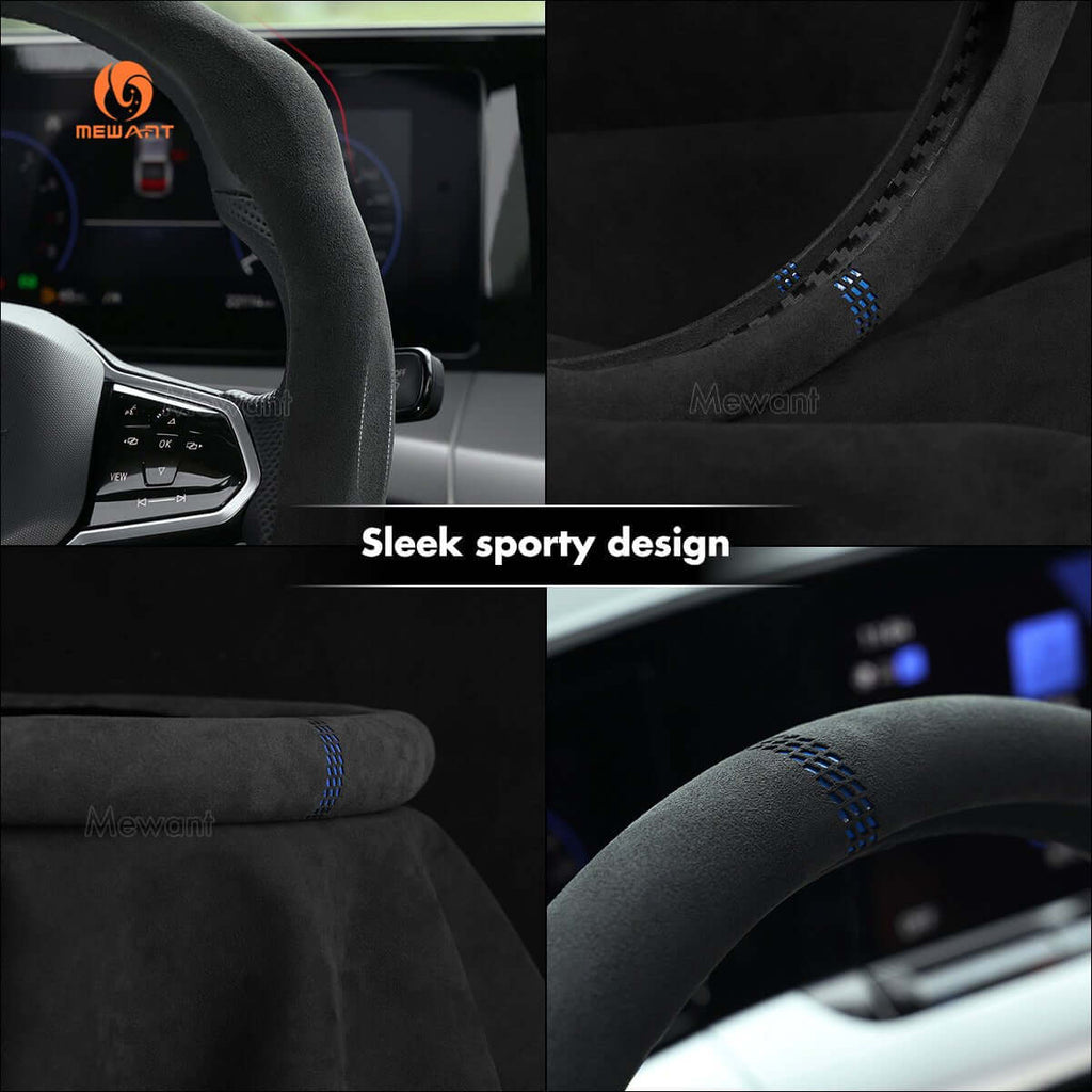 MEWANT 5D Universal Alcantara U - Shape Steering Wheel Cover Wrap for All BMW Audi Dodge Mercedes - Benz Subaru Hyundai Kia Ford Lexus Mazda Honda - Alcantara, Leather, Carbon Fiber, Easy Install, Non - Slip, Best Steering Wheel Cover
