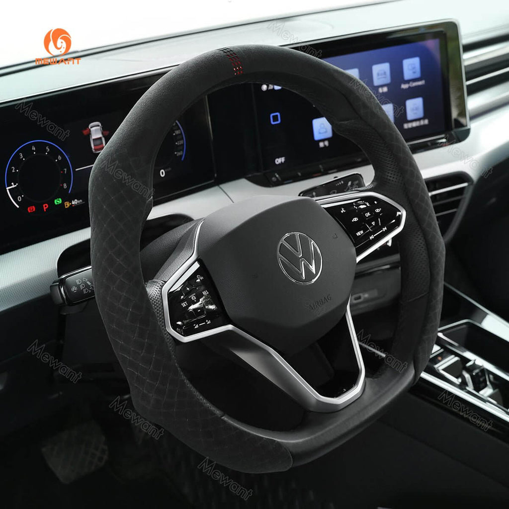 MEWANT 5D Universal Alcantara U - Shape Steering Wheel Cover Wrap for Most BMW Audi Dodge Mercedes - Benz Subaru Hyundai Kia Ford Nissan Toyota - Alcantara, Leather, Carbon Fiber, Easy Install, Non - Slip, Best Steering Wheel Cover