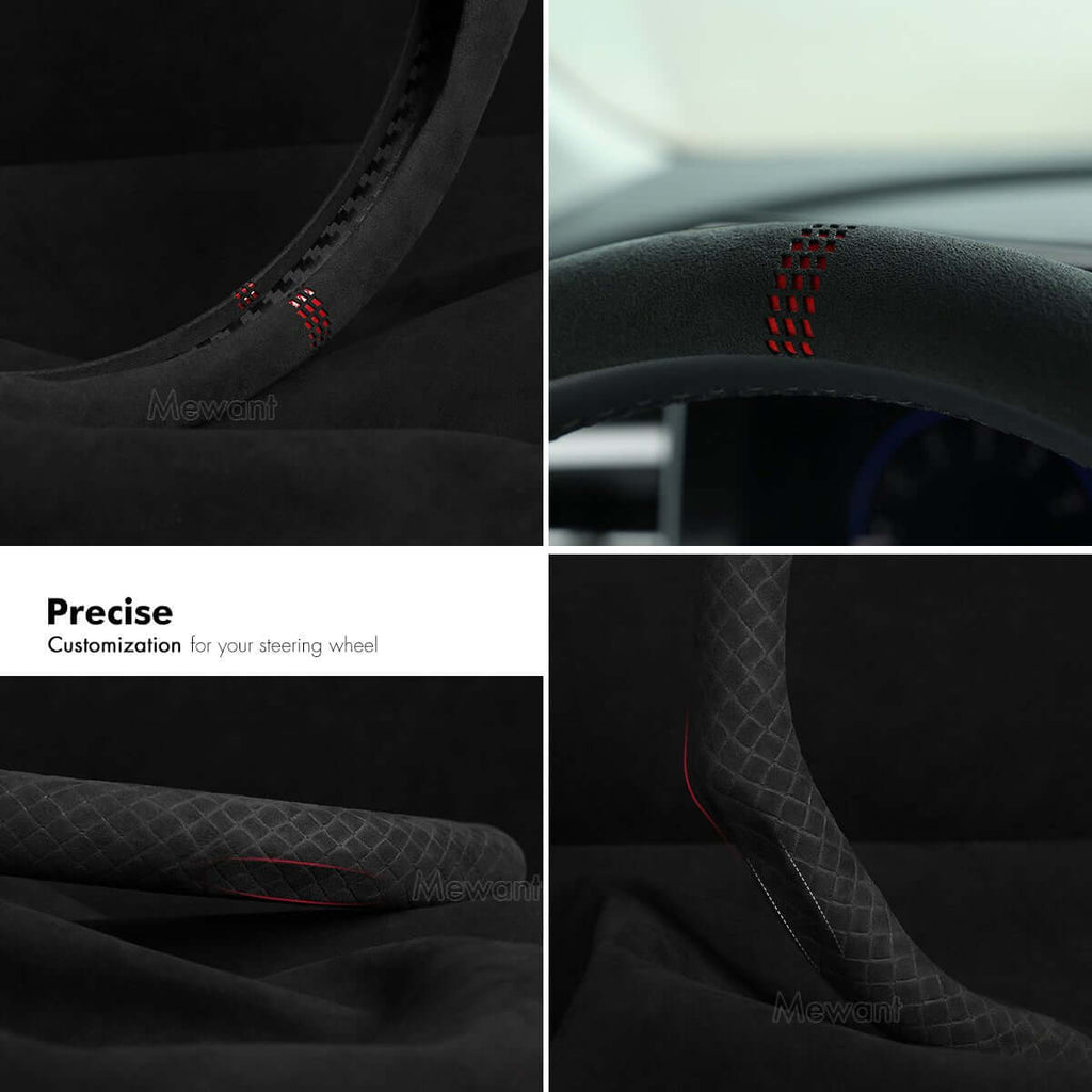MEWANT 5D Universal Alcantara U - Shape Steering Wheel Cover Wrap for Most BMW Audi Dodge Mercedes - Benz Subaru Hyundai Kia Ford Nissan Toyota - Alcantara, Leather, Carbon Fiber, Easy Install, Non - Slip, Best Steering Wheel Cover