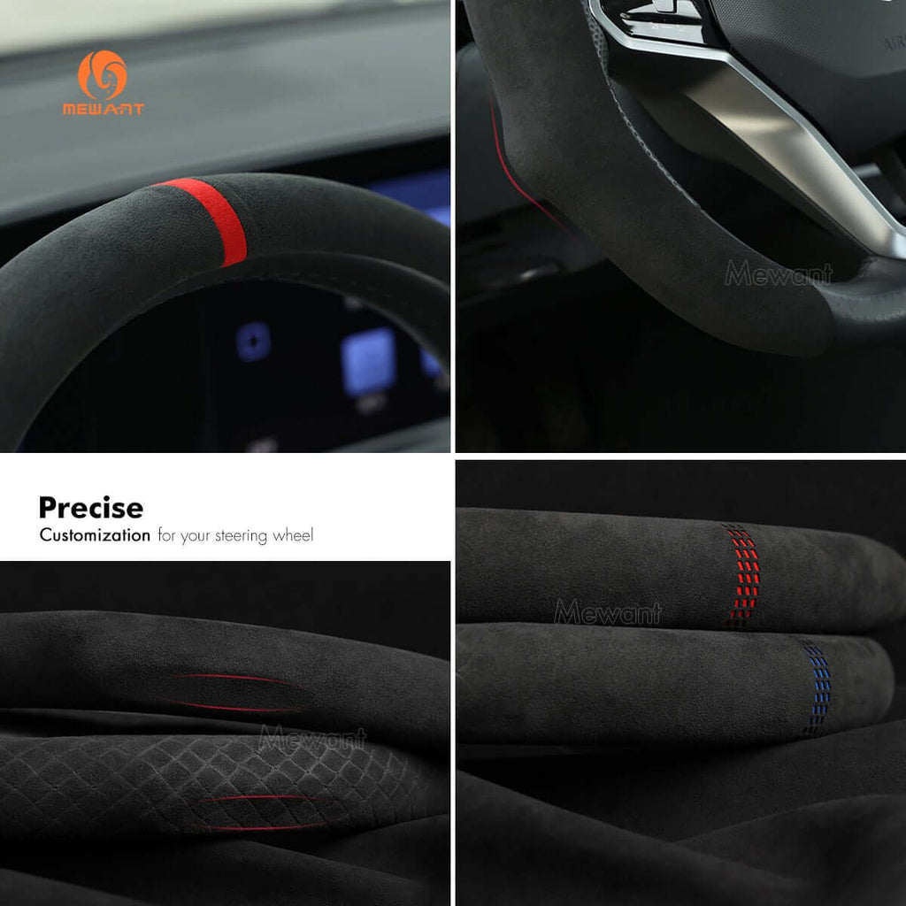 MEWANT 5D Universal Alcantara U - Shape Steering Wheel Cover Wrap for Most BMW Audi Dodge Mercedes - Benz Subaru Hyundai Kia Ford Nissan Toyota - Alcantara, Leather, Carbon Fiber, Easy Install, Non - Slip, Best Steering Wheel Cover