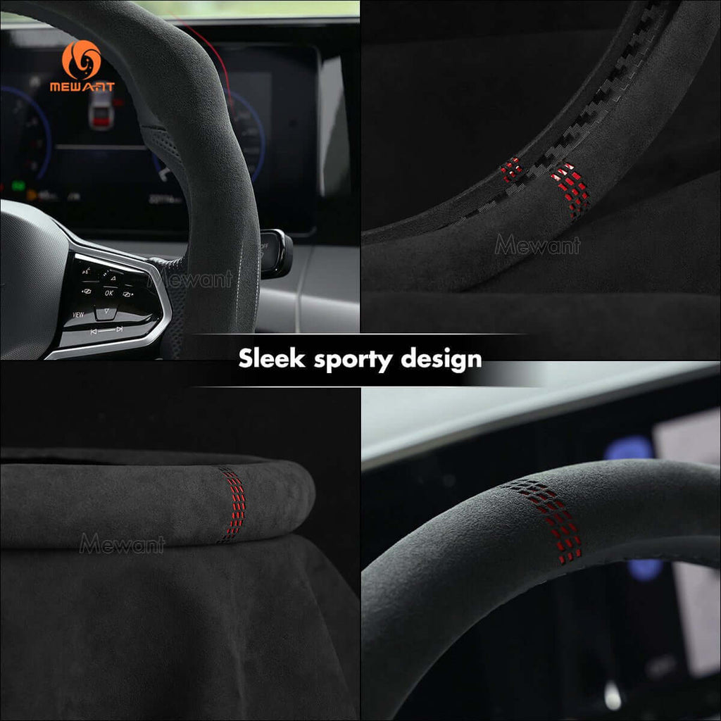 MEWANT 5D Universal Alcantara U - Shape Steering Wheel Cover Wrap for Most BMW Audi Dodge Mercedes - Benz Subaru Hyundai Kia Ford Nissan Toyota Honda - Alcantara, Leather, Carbon Fiber, Easy Install, Non - Slip, Best Steering Wheel Cover