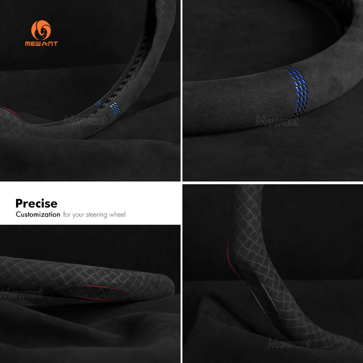 MEWANT 5D Universal Alcantara U - Shape Steering Wheel Cover Wrap for Most BMW Audi Dodge Mercedes - Benz Subaru Hyundai Kia Ford Nissan Toyota Honda - Alcantara, Leather, Carbon Fiber, Easy Install, Non - Slip, Best Steering Wheel Cover