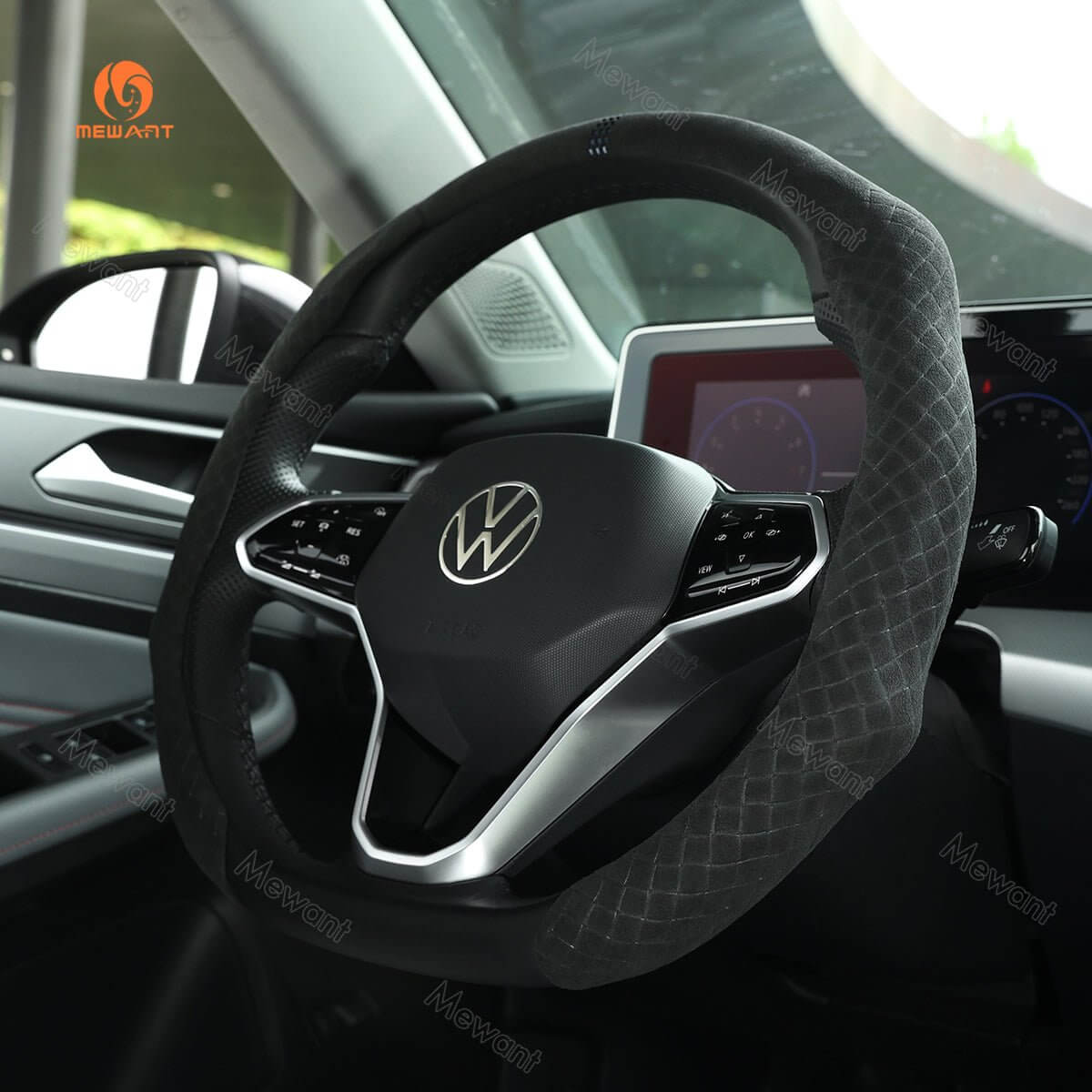 MEWANT 5D Universal Alcantara U - Shape Steering Wheel Cover Wrap for Most BMW Audi Dodge Mercedes - Benz Subaru Hyundai Kia Ford Nissan Toyota Honda - Alcantara, Leather, Carbon Fiber, Easy Install, Non - Slip, Best Steering Wheel Cover