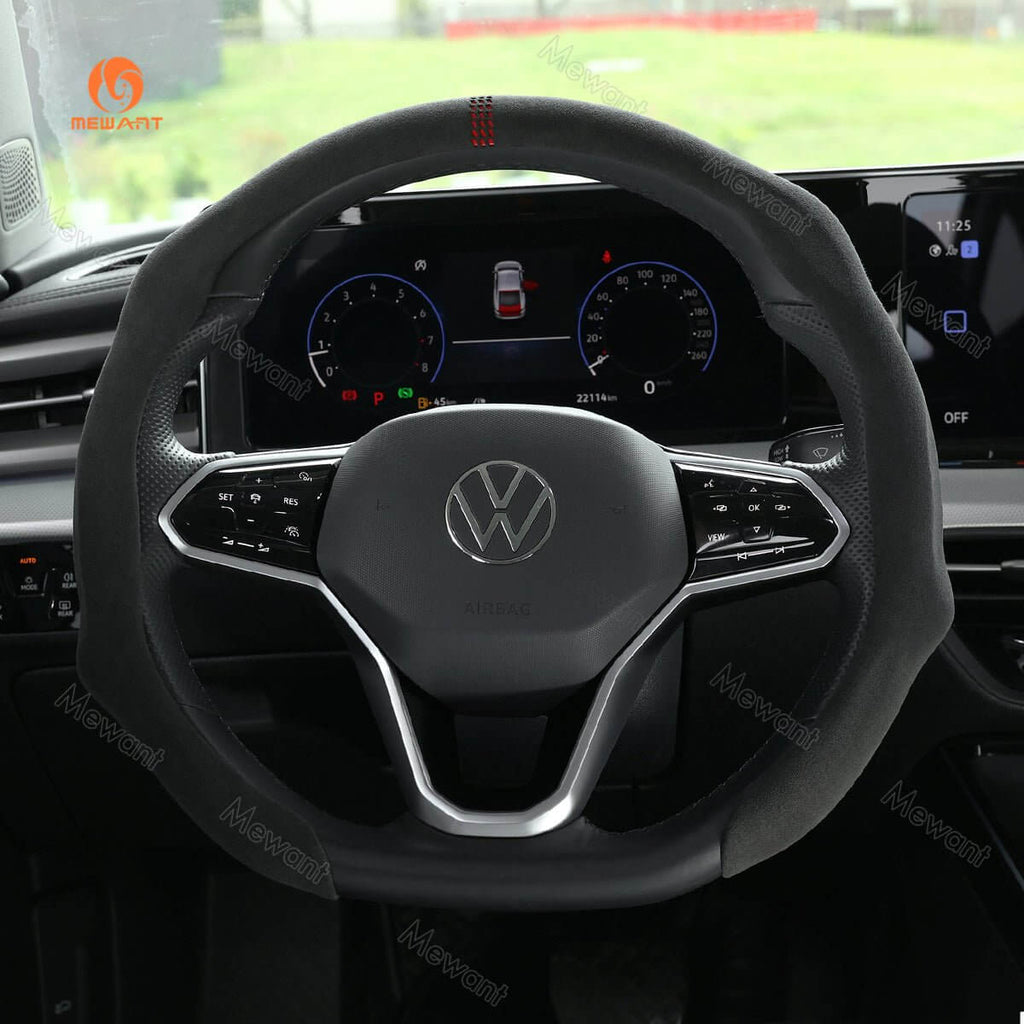 MEWANT 5D Universal Alcantara U - Shape Steering Wheel Cover Wrap for Most BMW Audi Dodge Mercedes - Benz Subaru Hyundai Kia Ford Nissan Toyota Honda - Alcantara, Leather, Carbon Fiber, Easy Install, Non - Slip, Best Steering Wheel Cover