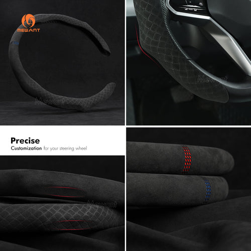 MEWANT 5D Universal Alcantara U - Shape Steering Wheel Cover Wrap for Most BMW Audi Dodge Mercedes - Benz Subaru Hyundai Kia Ford Nissan Toyota VW - Alcantara, Leather, Carbon Fiber, Easy Install, Non - Slip, Best Steering Wheel Cover