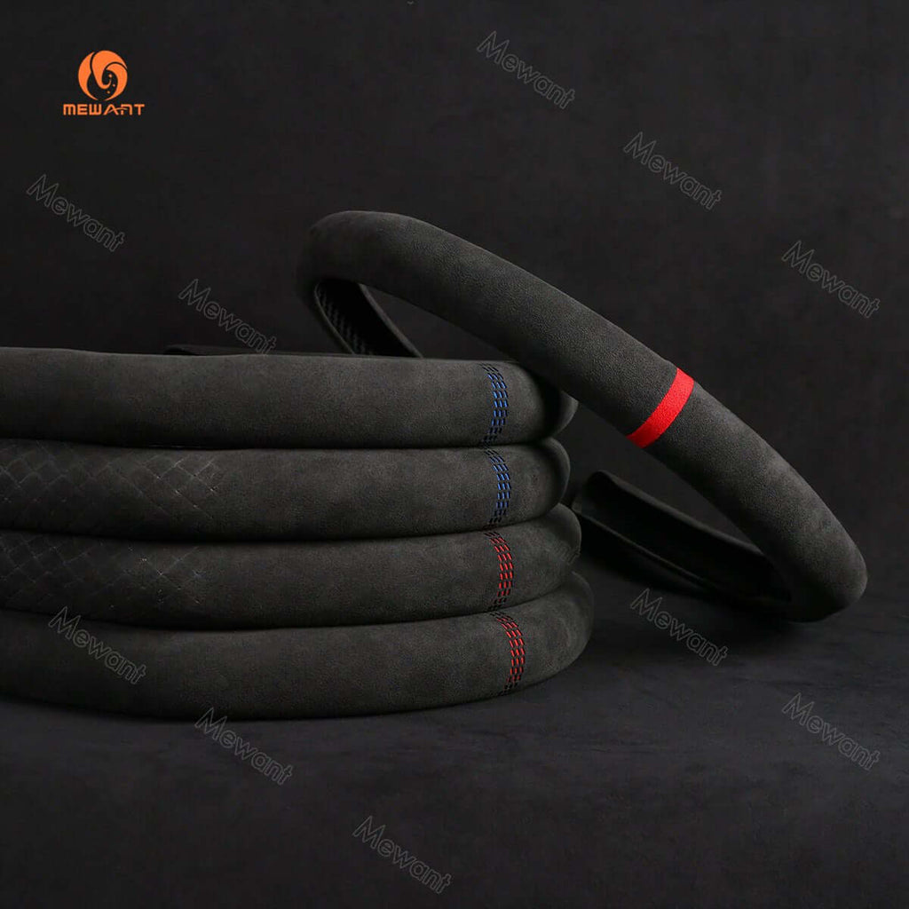 MEWANT 5D Universal Alcantara U - Shape Steering Wheel Cover Wrap for Most BMW Audi Dodge Mercedes - Benz Subaru Hyundai Kia Ford Nissan Toyota VW - Alcantara, Leather, Carbon Fiber, Easy Install, Non - Slip, Best Steering Wheel Cover