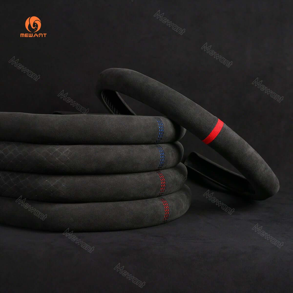 MEWANT 5D Universal Alcantara U - Shape Steering Wheel Cover Wrap for Most BMW Audi Dodge Mercedes - Benz Subaru Hyundai Kia Ford Nissan Toyota VW - Alcantara, Leather, Carbon Fiber, Easy Install, Non - Slip, Best Steering Wheel Cover
