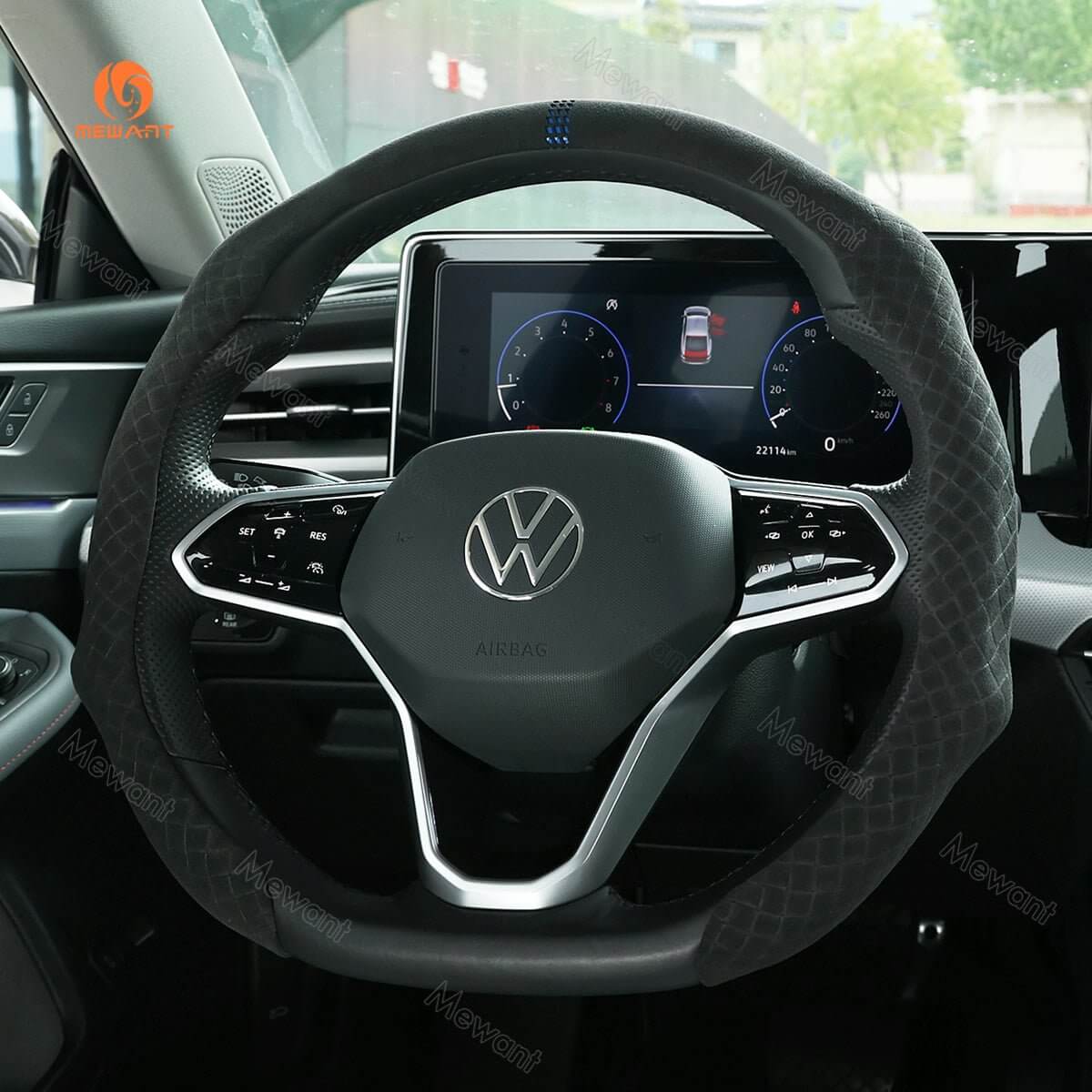 MEWANT 5D Universal Alcantara U - Shape Steering Wheel Cover Wrap for Most BMW Audi Dodge Mercedes - Benz Subaru Hyundai Kia Ford Nissan Toyota VW - Alcantara, Leather, Carbon Fiber, Easy Install, Non - Slip, Best Steering Wheel Cover