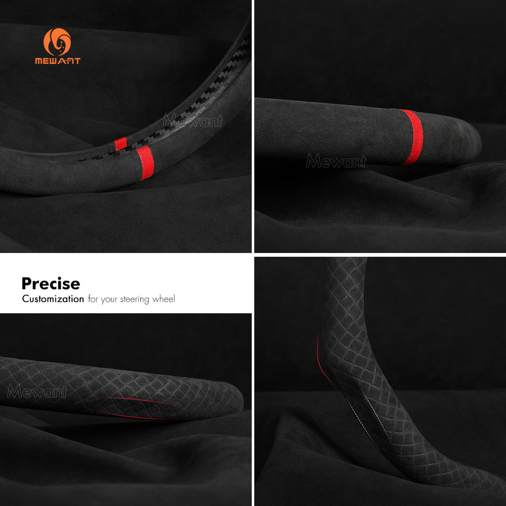 MEWANT 5D Universal Alcantara U - Shape Steering Wheel Cover Wrap for Most BMW Audi Dodge Mercedes - Benz Subaru Hyundai Kia Opel Toyota Honda - Alcantara, Leather, Carbon Fiber, Easy Install, Non - Slip, Best Steering Wheel Cover