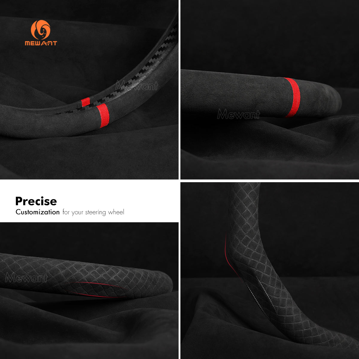 MEWANT 5D Universal Alcantara U - Shape Steering Wheel Cover Wrap for Most BMW Audi Dodge Mercedes - Benz Subaru Hyundai Kia Opel Toyota Honda - Alcantara, Leather, Carbon Fiber, Easy Install, Non - Slip, Best Steering Wheel Cover