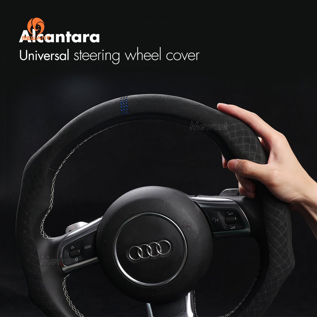 MEWANT 5D Universal Alcantara U - Shape Steering Wheel Cover Wrap for Most BMW Audi Dodge Mercedes - Benz Subaru Hyundai Kia Opel Toyota Honda - Alcantara, Leather, Carbon Fiber, Easy Install, Non - Slip, Best Steering Wheel Cover