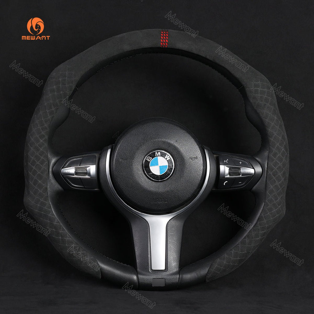 MEWANT 5D Universal Alcantara U - Shape Steering Wheel Cover Wrap for Most BMW Audi Dodge Mercedes - Benz Subaru Hyundai Kia Opel Toyota Honda - Alcantara, Leather, Carbon Fiber, Easy Install, Non - Slip, Best Steering Wheel Cover