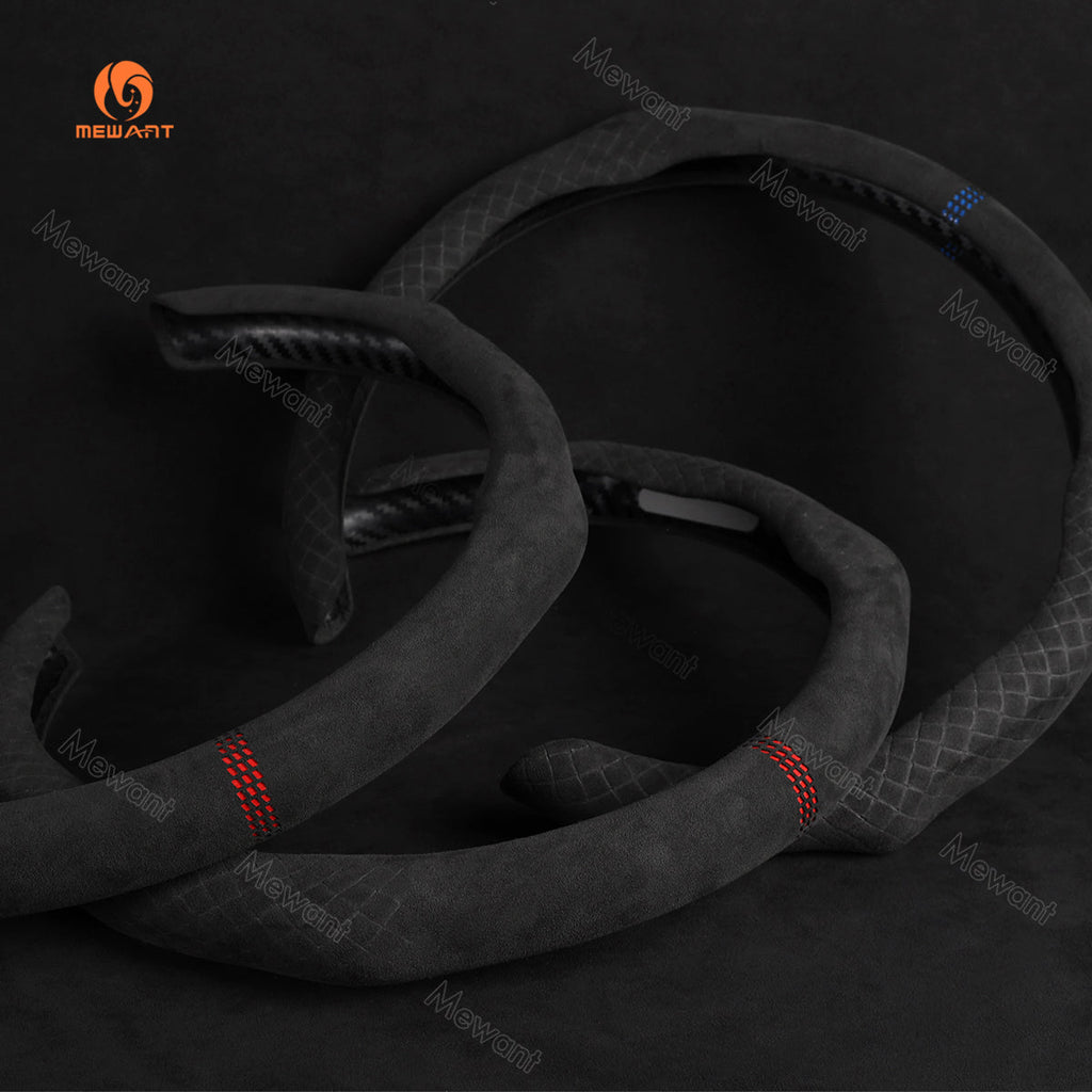 MEWANT 5D Universal Alcantara U - Shape Steering Wheel Cover Wrap for Most BMW Audi Dodge Mercedes - Benz Subaru Hyundai Kia Opel Toyota Honda - Alcantara, Leather, Carbon Fiber, Easy Install, Non - Slip, Best Steering Wheel Cover