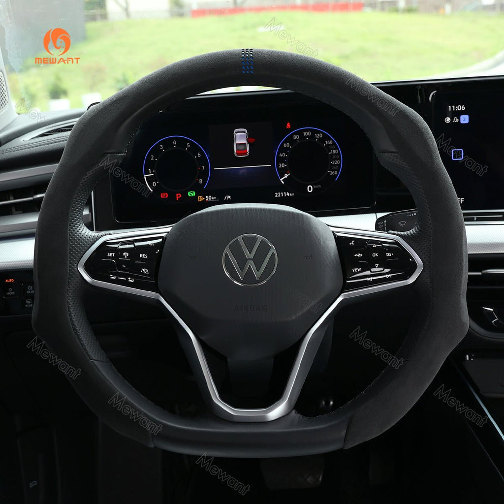 MEWANT 5D Universal Alcantara U - Shape Steering Wheel Cover Wrap for Most BMW Audi Dodge Mercedes - Benz Subaru Hyundai Kia Opel Toyota Honda - Alcantara, Leather, Carbon Fiber, Easy Install, Non - Slip, Best Steering Wheel Cover