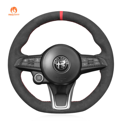 MEWANT Alcantara Car Steering Wheel Cover for Alfa Romeo Giulia 2020 - 2022 / Stelvio 2020 - 2022 / Tonale 2022 - Alcantara, Leather, Carbon Fiber, Easy Install, Non - Slip, Best Steering Wheel Cover